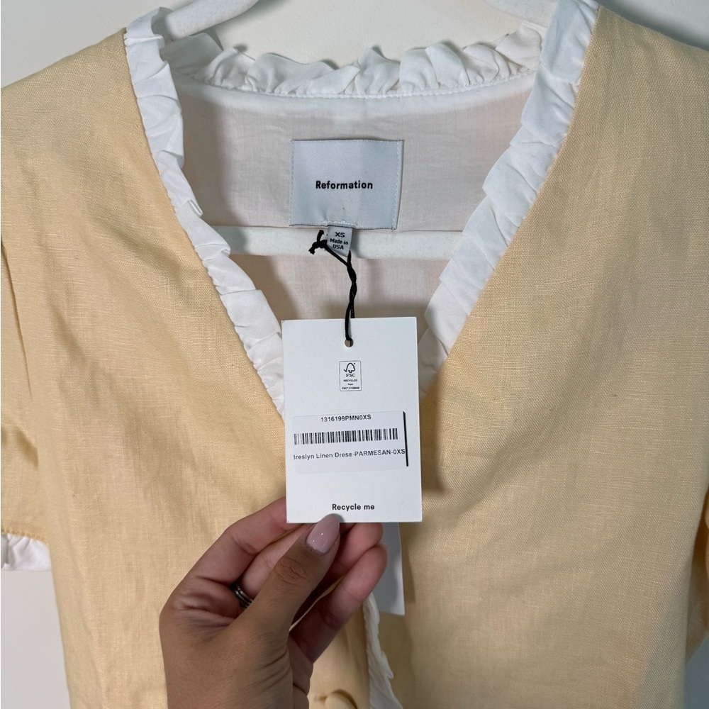NWT REFORMATION BRESLYN LINEN DRESS-PARMESAN- XS - Picture 4 of 8